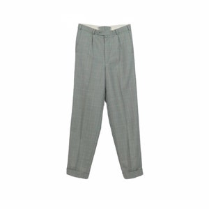 Vintage 00s Y2K Herren Grau Karo Karo Print Gerades Bein Zigarette Hose Hose | Größe 29-30 Taille