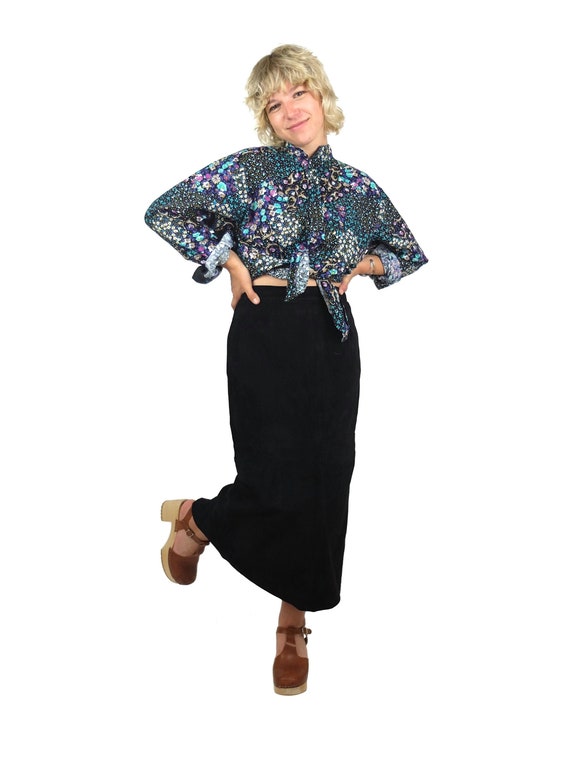 70s Western Prairie Psychedelic Floral Ruffled Lon