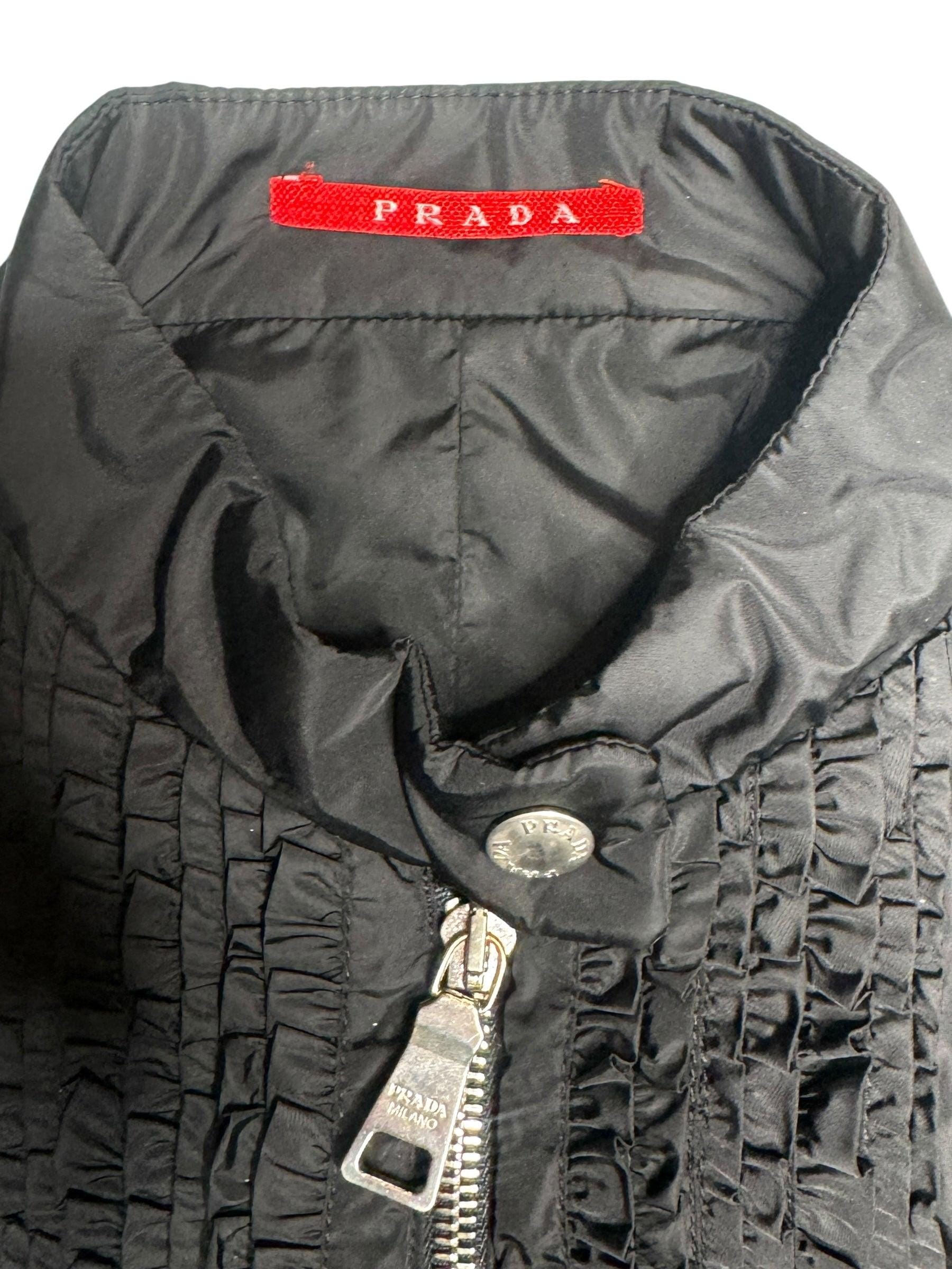 本物 PRADA テーラード ジャケット 38 vintage Y2K 00s Prada Black Y2K Nylon Moto Jacket With Ruffle Detail | Size XXS - Etsy
