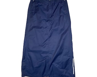 Jupe longue cargo utilitaire bleu marine taille moyenne en nylon vintage des années 2000 | Taille L