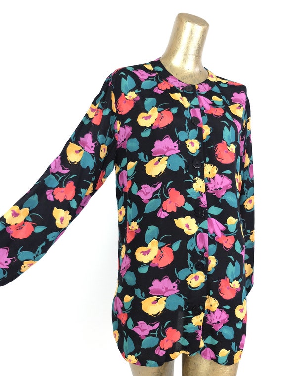 Vintage 80s Floral Abstract Long Sleeve Button Up… - image 2