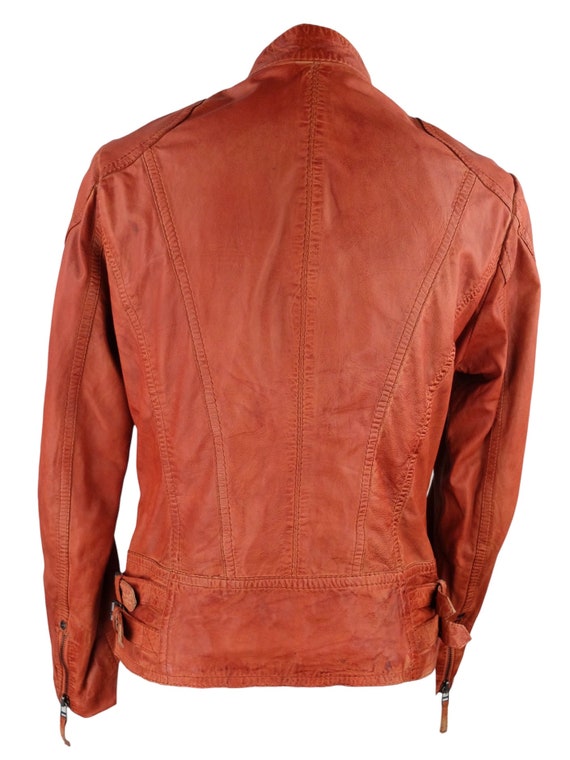 Vintage 2000s Y2K Distressed Rust Orange Moto High Neck Zip up