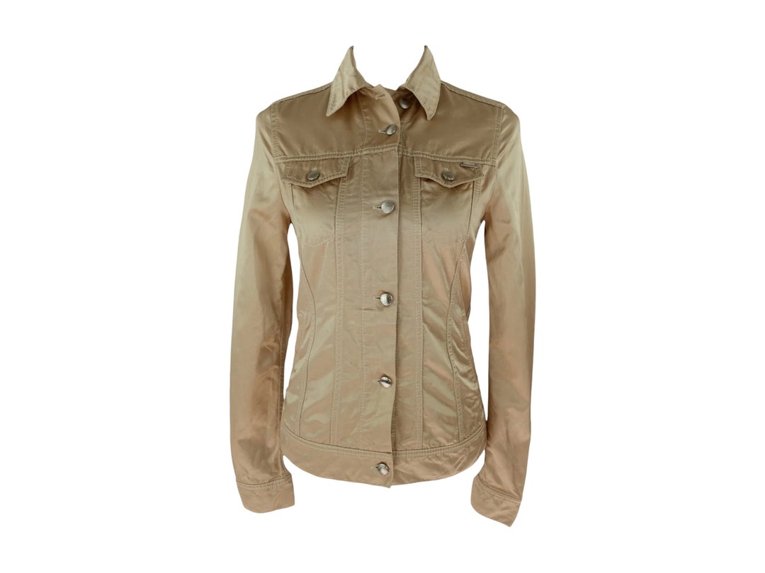 Vintage 2000s Y2K Escada Sport Silky Gold Beige Button Down 