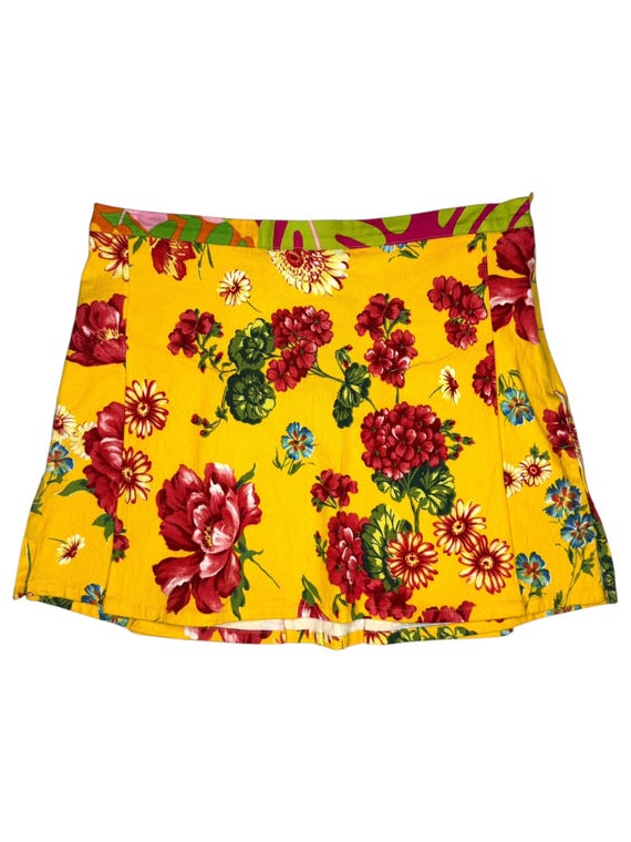 DOLCE＆GABBANA 00s フラワー パイル地 ホルターネック y2k Dolce & Gabbana Yellow Floral A-line Mini Skirt | Y2K Bohemian