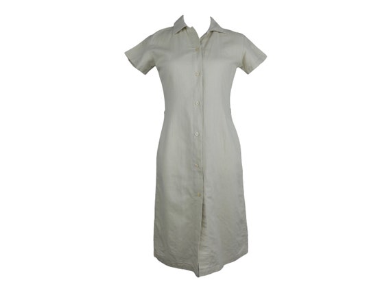 Vintage 90s Basic Solid Cream Tan Linen Blend Col… - image 1