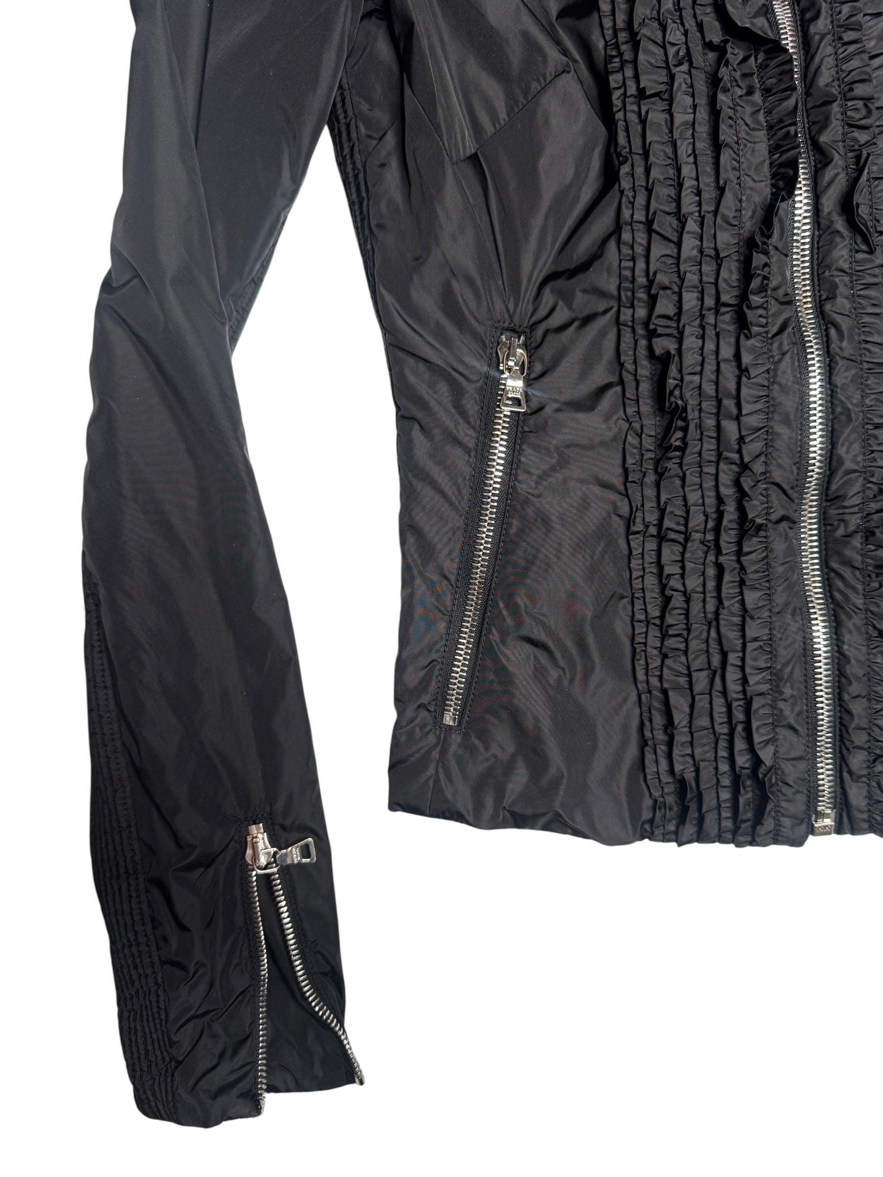 Prada Black Y2K Nylon Moto Jacket With Ruffle Detail | Size XXS - Etsy