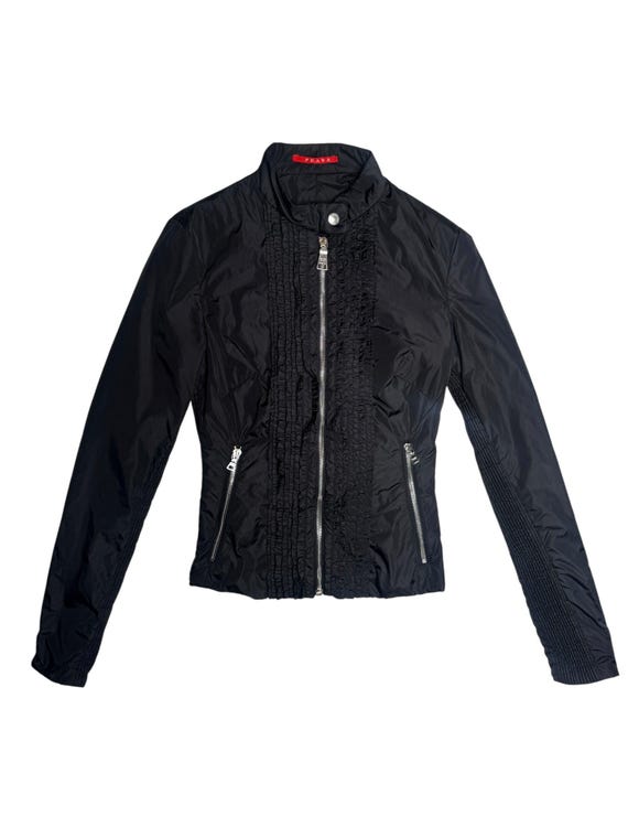 Vintage 2000s Y2K Prada Black Moto Nylon Fitted Utility