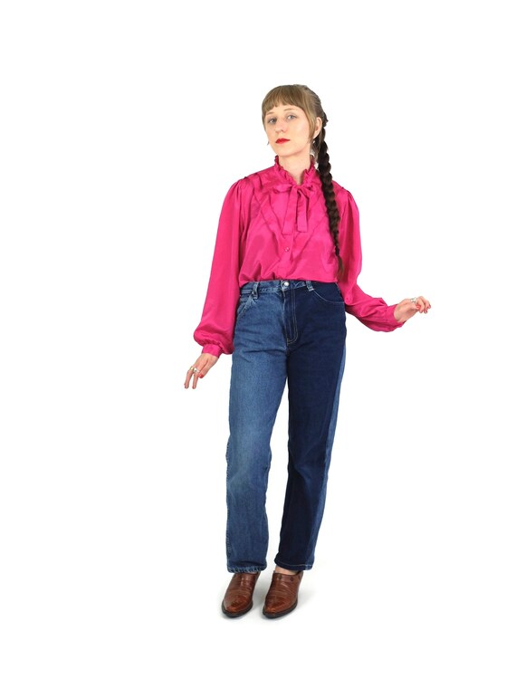 70s Mod Glam Rock Bright Pink Silk Ruffled Pussy B