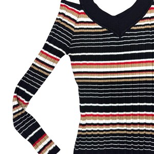 Vintage 2000s Striped Long Sleeve Stretch Knit Top with Cutout Shoulders | Size XS