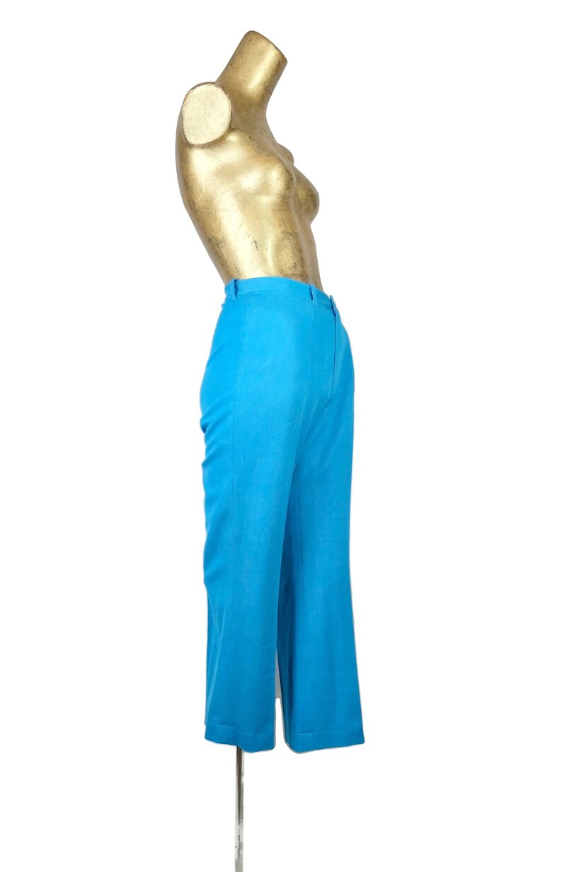 Vintage 1980/'s does 60/'s Mod Bright Blue High Waisted Straight Leg Pleated Trouser Pants