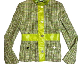 Vintage 2000s DOLCE & GABBANA Water Snake Lime Green Tweed Tailored Blazer Jacket | Size S