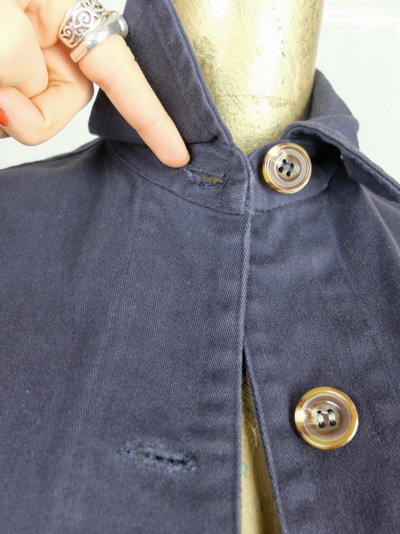 Vintage 1980/'s Basic Navy Blue Collared Button Down Utilitarian Jacket
