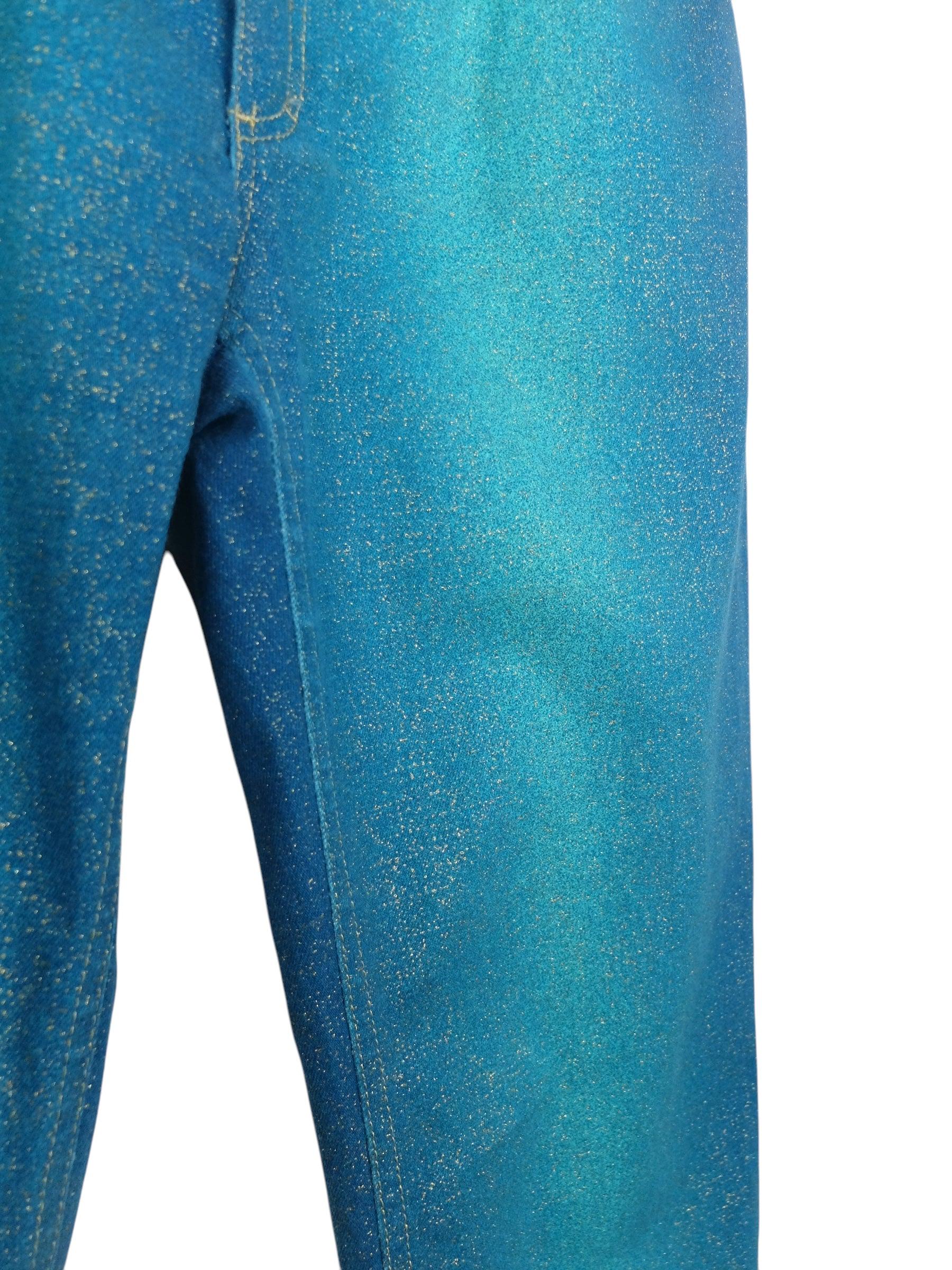 Vintage 2000s Y2K Roberto Cavalli Teal Metallic Glitter Straight