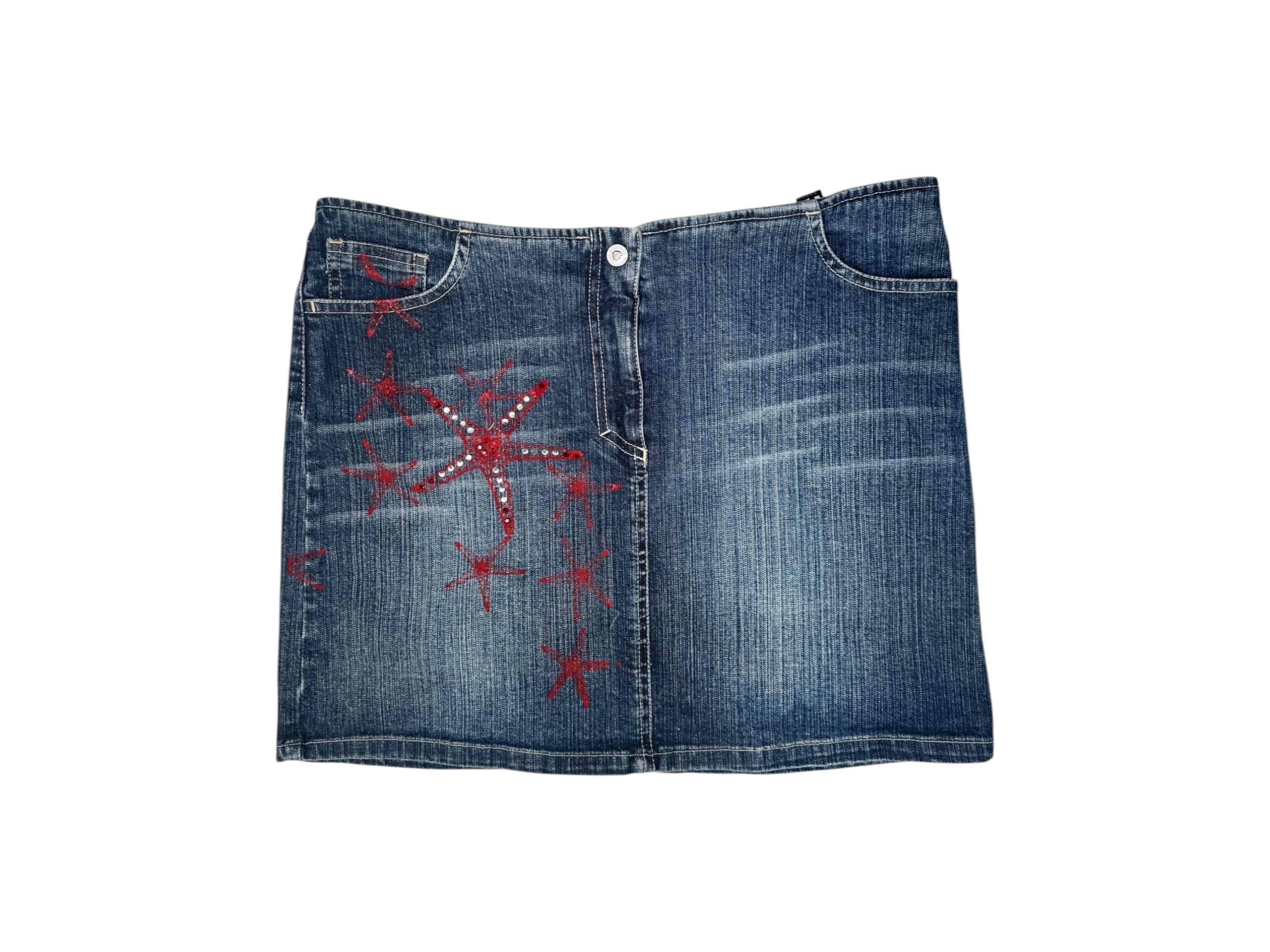 VERSACE JEANS COUTURE デニムタイトスカート IT 40 Vintage Versace Jeans Couture Denim Skirt | Y2K Red Stars