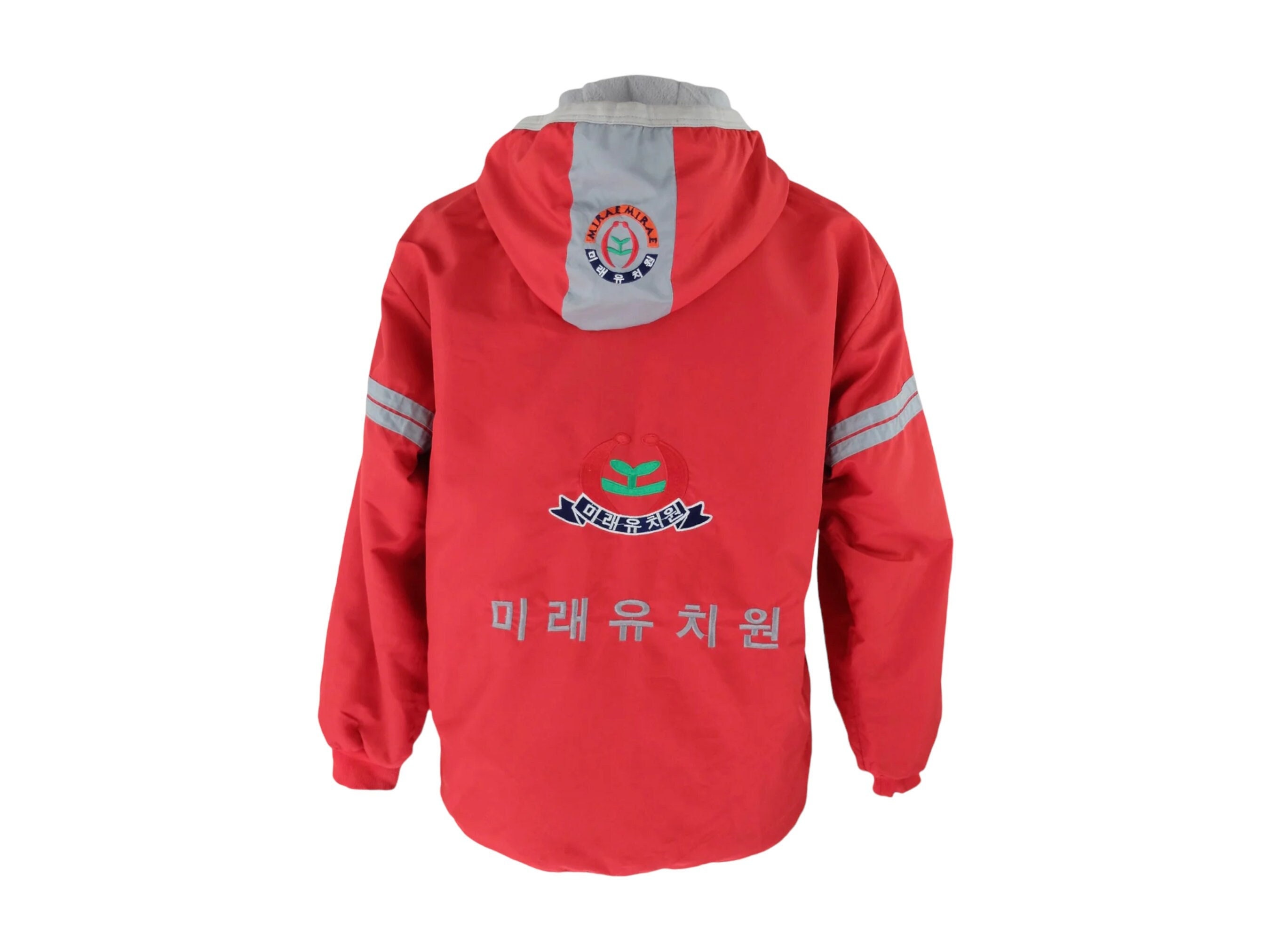Vintage 90s Streetwear Sports Red & Grey Embroidered Zip Up Hooded Windbreaker Jacket | Women’s Size XS-S