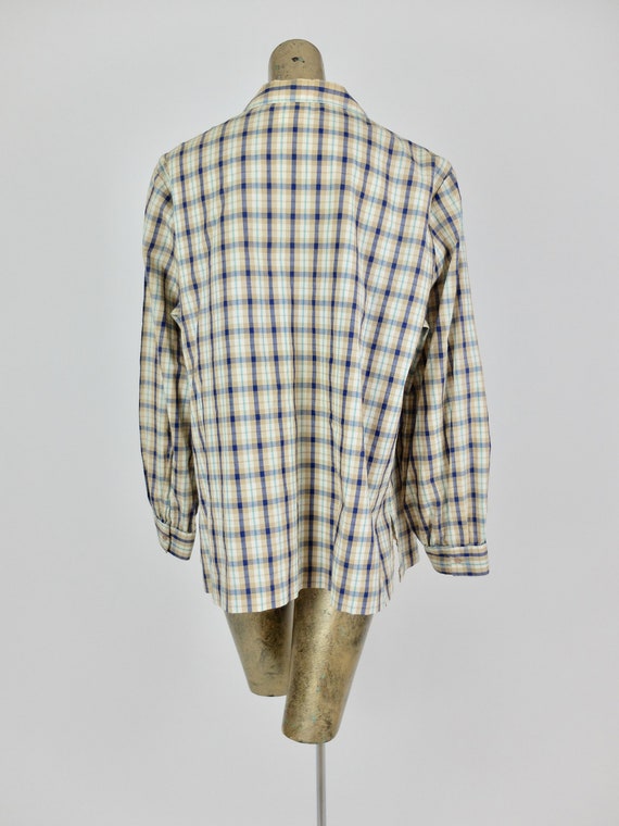 Vintage 70s Western Check Print Long Sleeve Colla… - image 4