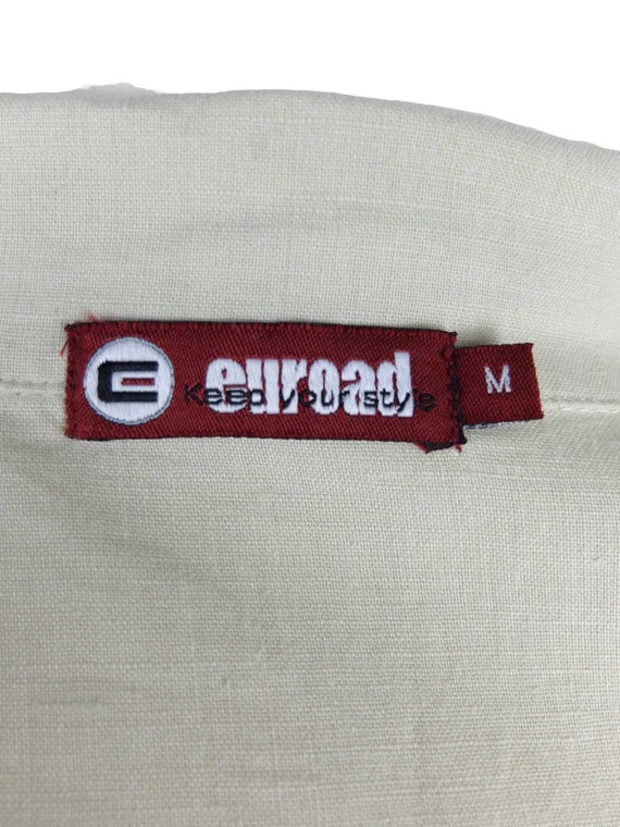 Vintage 90s Basic Solid Cream Tan Linen Blend Col… - image 10