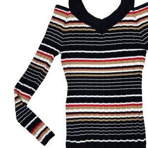Vintage 2000s Striped Long Sleeve Stretch Knit Top with Cutout Shoulders | Size XS