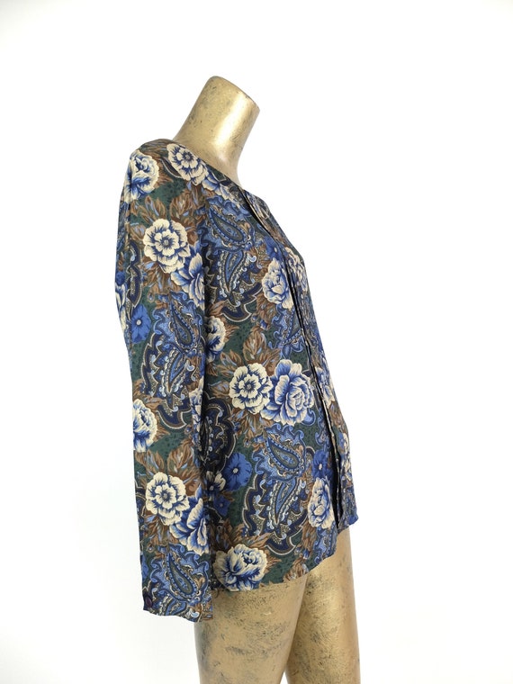 Vintage 80s Bohemian Mod Blue & Brown Floral Long… - image 3