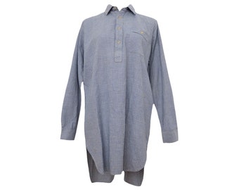 Vintage 60s Utility Workwear Cottagecore Prairie Plaid Tartan Check Print Long Sleeve Collared Button Long Flannel Smock Tunic Chore Shirt