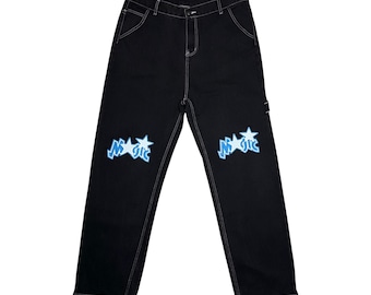 Vintage 2000s Men’s Magic Black Utility Style Baggy Jeans | Men’s Size L
