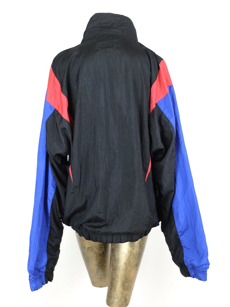 Vintage 90s Athletic Black Colorblocked Zip Up Windbreaker Jacket