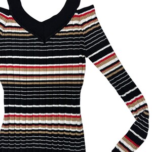Vintage 2000s Striped Long Sleeve Stretch Knit Top with Cutout Shoulders | Size XS