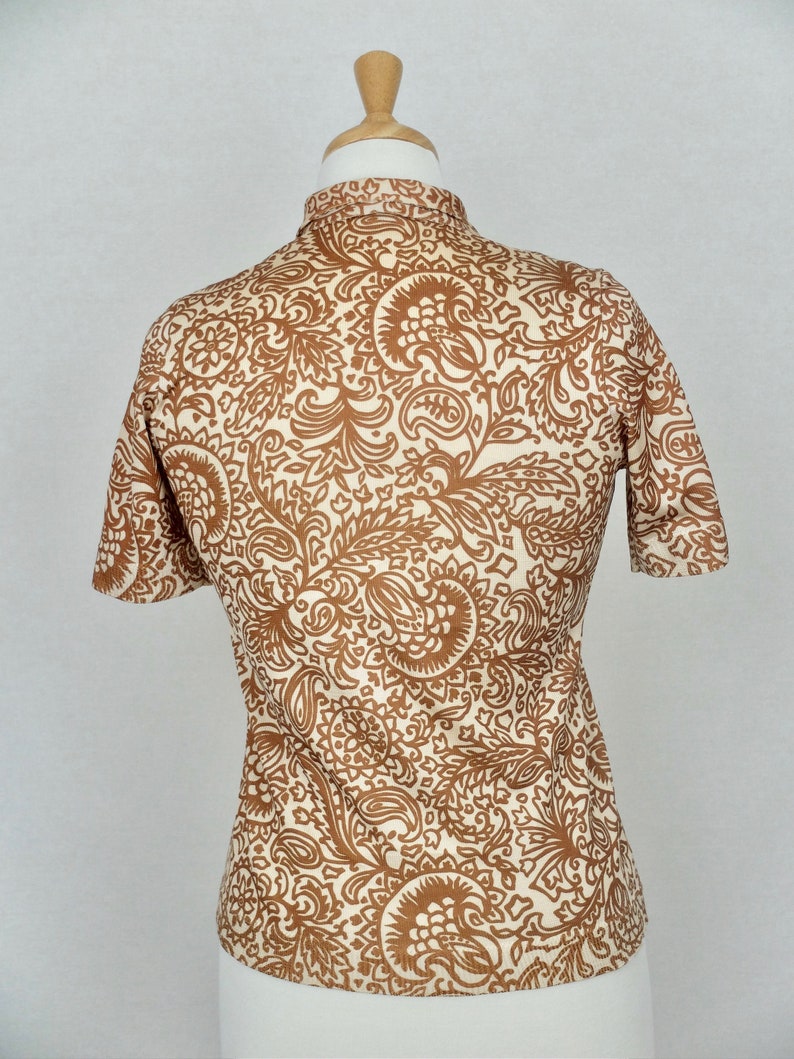 Vintage 1960/'s Mod Abstract Paisley Button Up Blouse with Pointed Collar