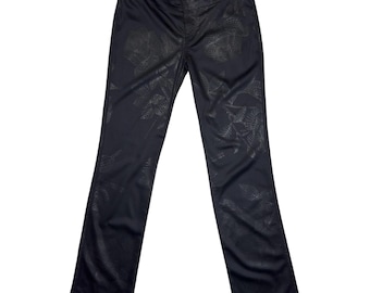 Vintage 2000s MOSCHINO JEANS Low Rise Black Floral Slim Fit Straight Leg Trousers | Size M