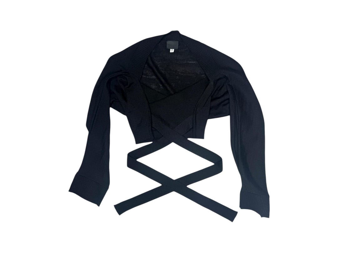 Dolce & Gabbana Black Wool Cropped Cardigan | Y2K Wrap Tie Bolero