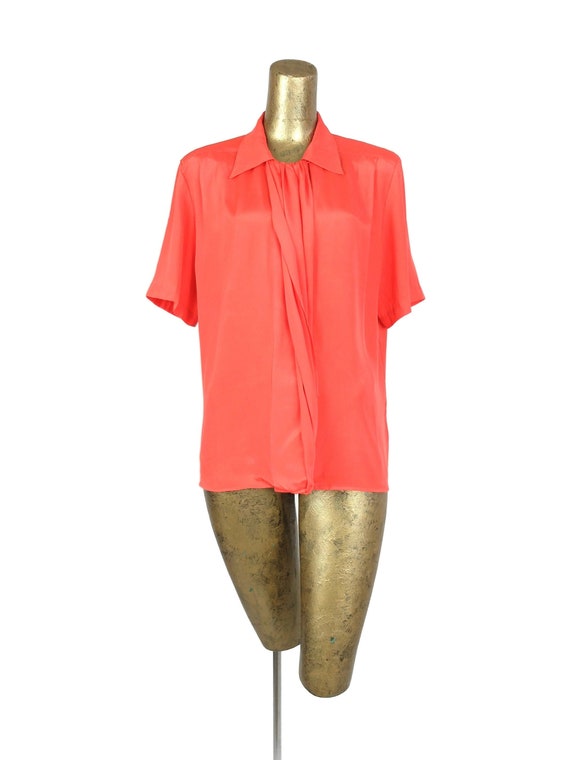 Vintage 80s Basic Coral Orange Silky Pleated Point