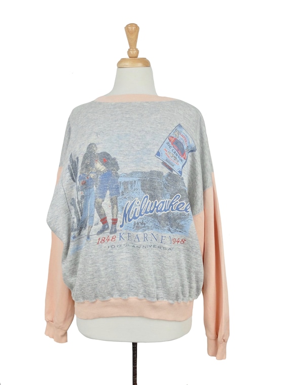 Vintage 1970's does 40's Pink and Grey Pullover Mi