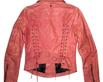 Vintage 2000s Y2K Diesel Grunge Coral Orange Zip up Moto Leather