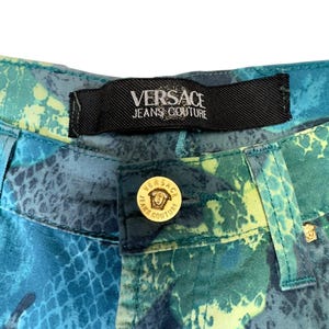 Vintage 2000s Versace Jeans Couture High Waisted Abstract Snake & Floral Patterned Slim Fit Jeans | 24 Inch Waist