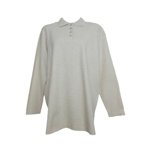 Vintage 80s Utility Streetwear Cream Beige 1/4 Button Up Collared Long Sleeve Cotton Polo Shirt | Size XL