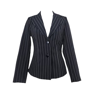 Vintage 90s Y2K Preppy Chic Grunge Goth Black Pinstriped Collared Button Down Blazer Jacket | Women’s Size Small