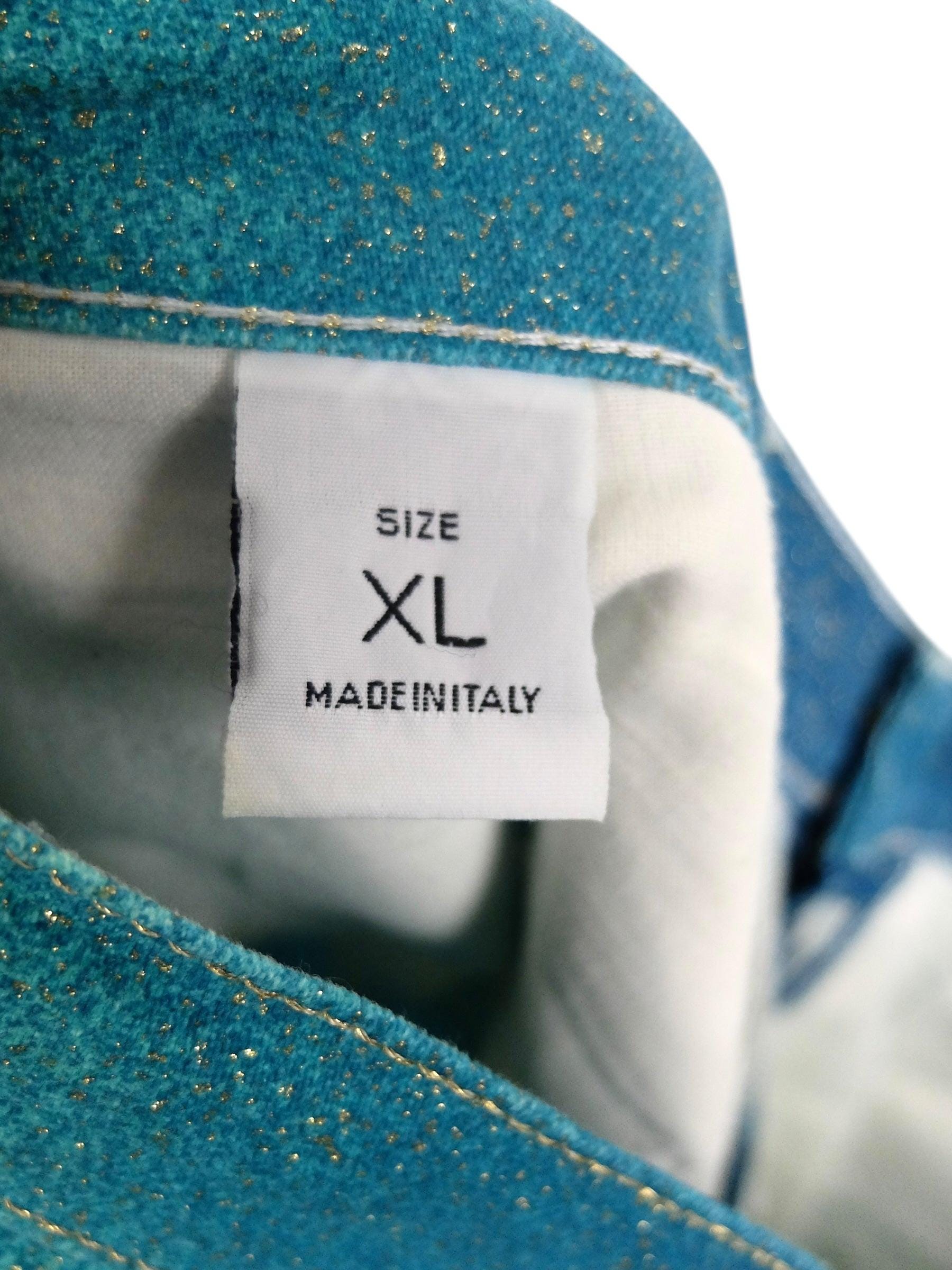 Vintage 2000s Y2K Roberto Cavalli Teal Metallic Glitter Straight