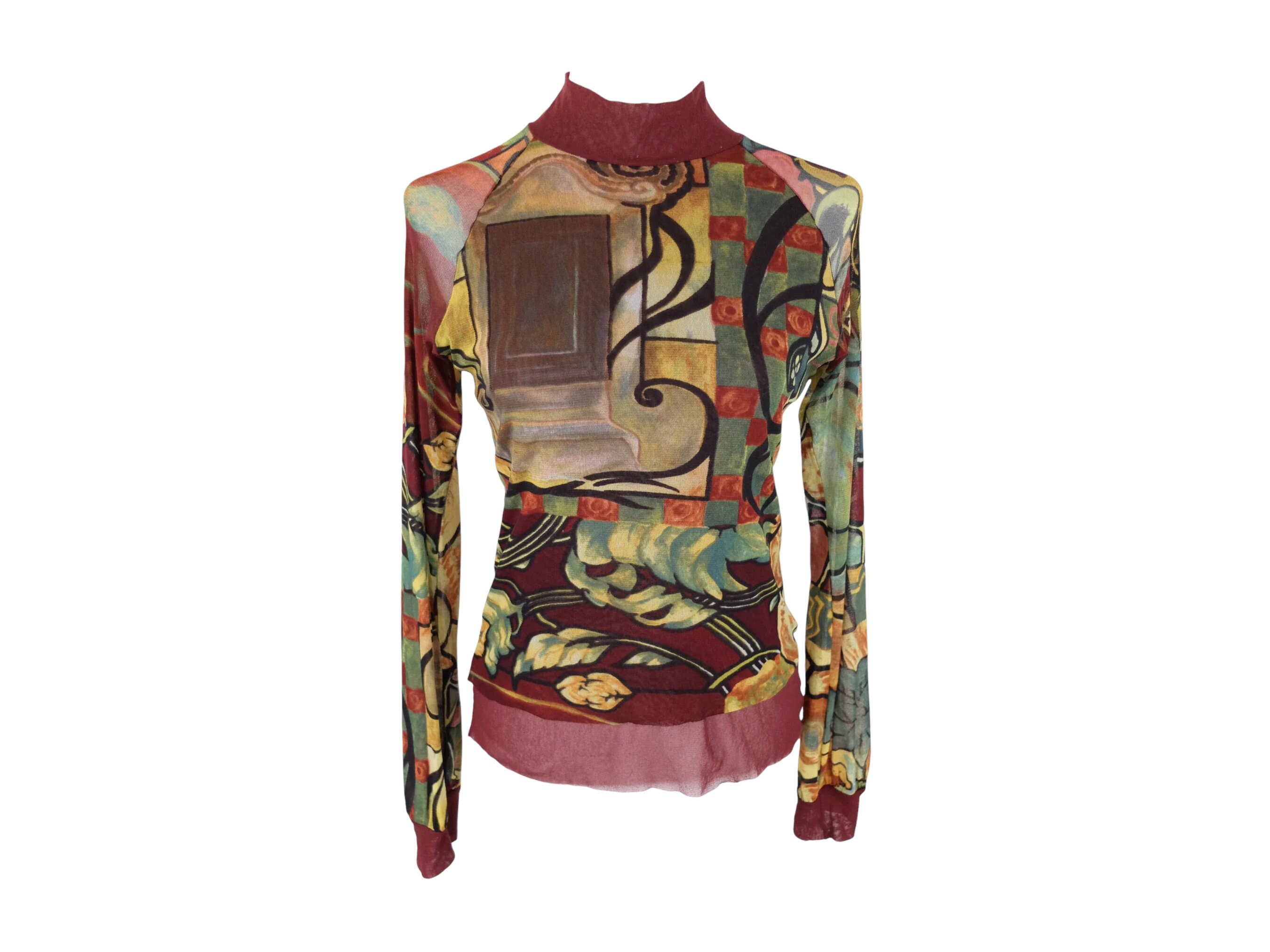 Vintage Kenzo Jeans Mesh Top | Abstract Print Long Sleeve Blouse