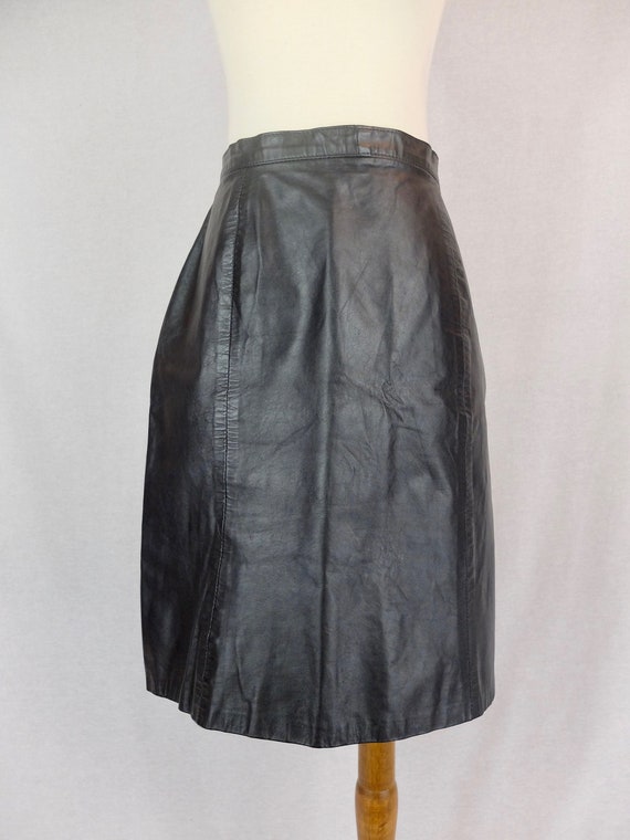 Vintage 90s Y2K Solid Basic Black Genuine Leather… - image 3