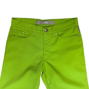 Vintage 2000s Versace Jeans Couture Lime Green Straight Leg Trousers | 26 Inch Waist