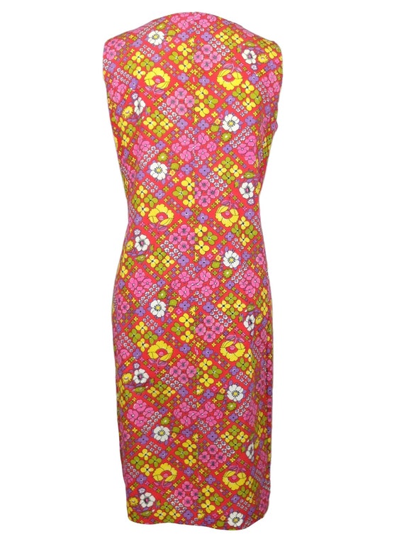 Vintage 60s Psychedelic Mod Bright Pink & Red Flo… - image 5