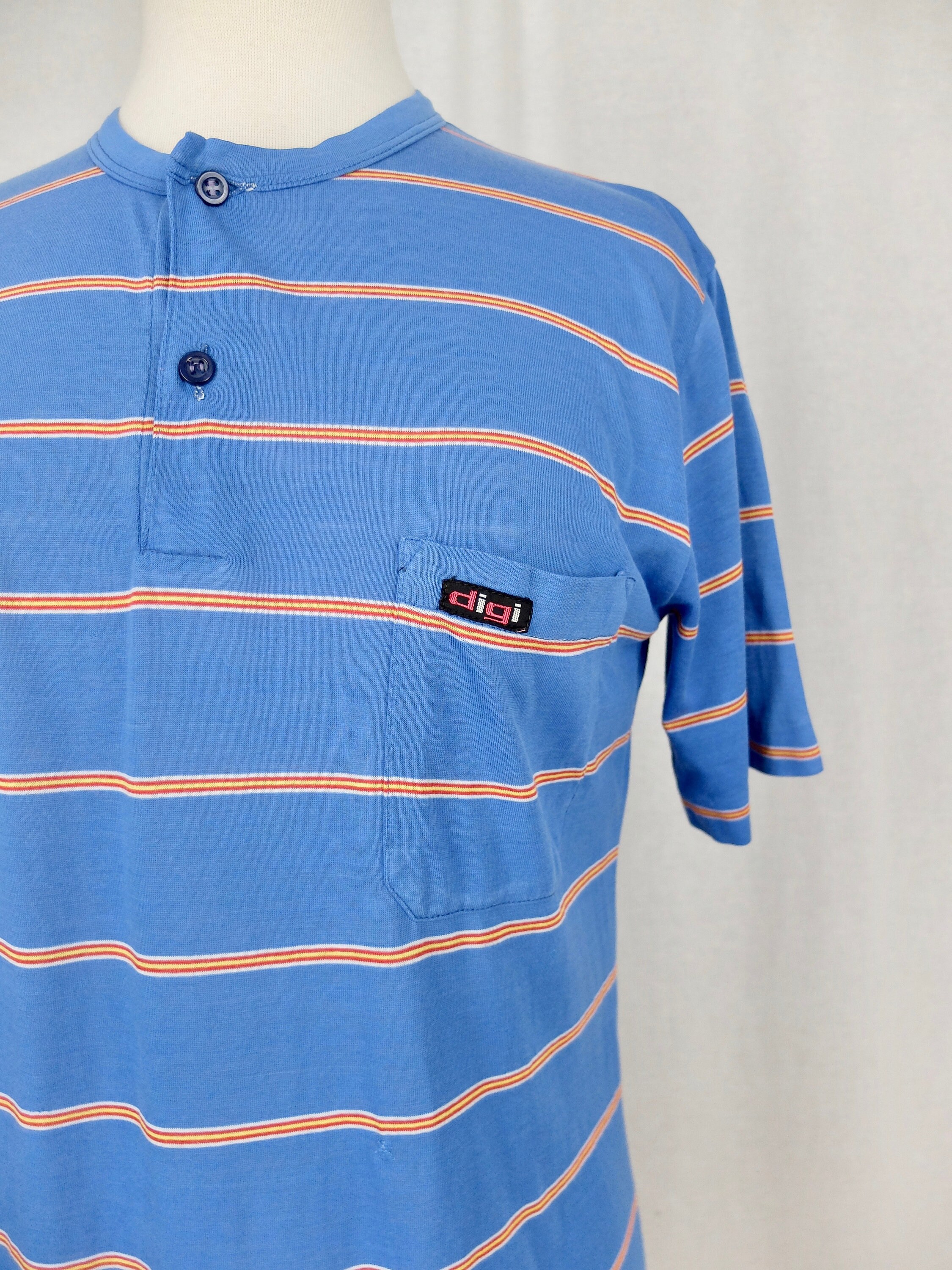 Vintage 70s 1/4 Button up Striped Short Sleeve Crew Neck - Etsy UK