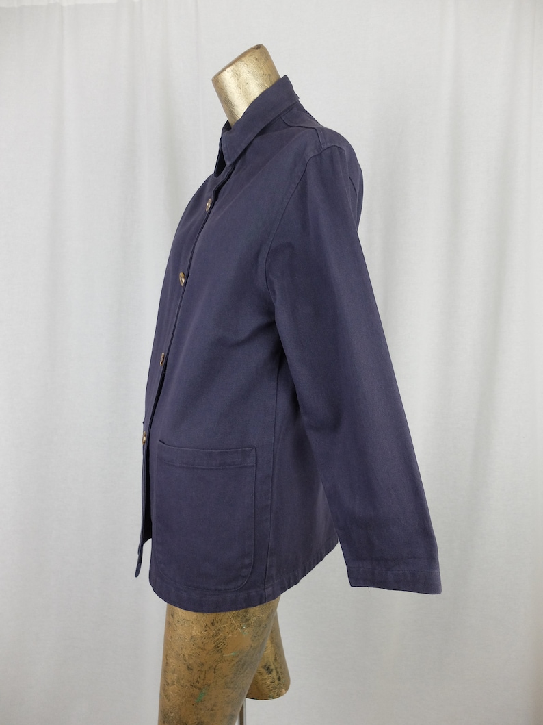 Vintage 1980/'s Basic Navy Blue Collared Button Down Utilitarian Jacket