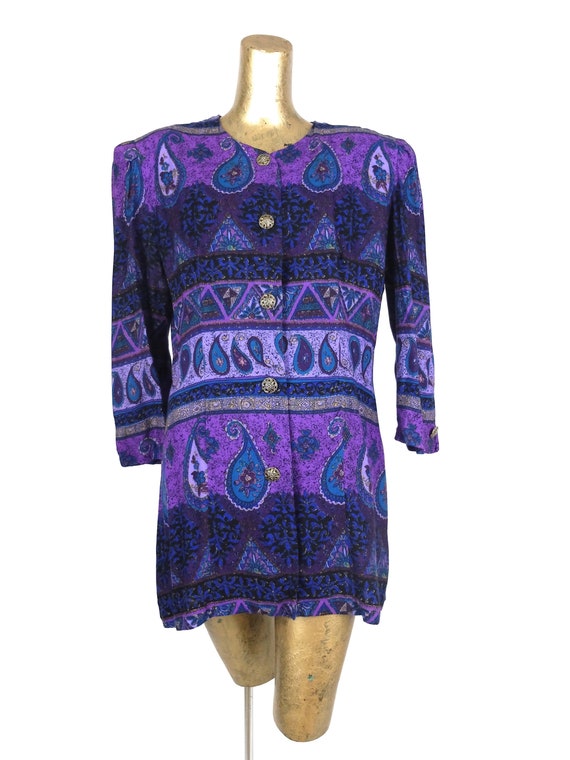 Vintage 80s Bright Purple Abstract Paisley Print 3