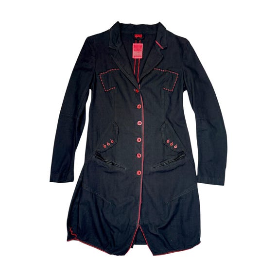 Marithé + François Girbaud, Vintage Marithé + François Girbaud Trench Jacket | Black & Red, Size XS