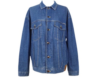 Vintage 80s Blue Denim Trucker Jacket | 100% Cotton, Utility Collared (Men's M, Women's L)