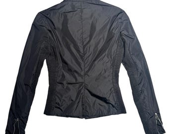 Prada Black Y2K Nylon Moto Jacket With Ruffle Detail | Size XXS - Etsy