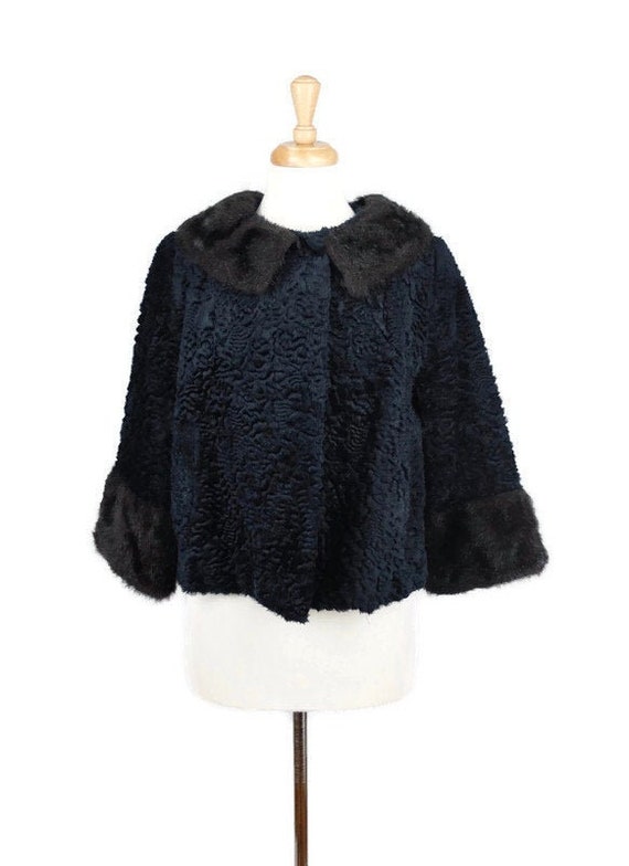 Vintage 1940's Mod Style Black Sheepskin and Fur C