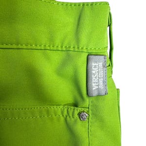 Vintage 2000s Versace Jeans Couture Lime Green Straight Leg Trousers | 26 Inch Waist
