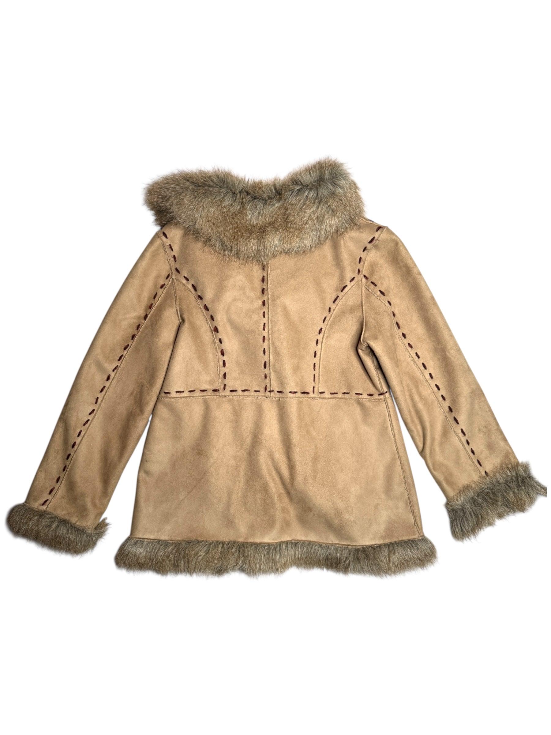 Y2K Faux Fur Trim Velour Coat | Bohemian Winter Jacket, Size L - Etsy